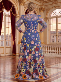 3D Flowers Tulle A Line Scoop Neck Floor Length Long Sleeves Mother of the Bride Dresses