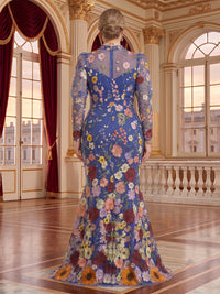 3D Flowers Tulle Mermaid High Neck Floor Length Long Sleeves Mother of the Bride Dresses