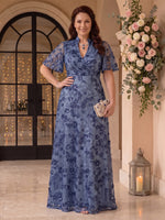 Sequin A Line V Neck Floor Length Flutter Sleeves Mother of the Bride Dresses