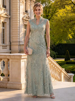 Sequin Column High Neck Floor Length Sleeveless Mother of the Bride Dresses