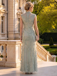 Sequin Column High Neck Floor Length Sleeveless Mother of the Bride Dresses