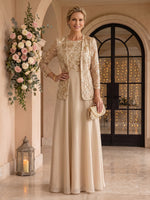 Chiffon A Line 2 Pieces Floor Length 3/4 Sleeves Mother of the Bride Dresses