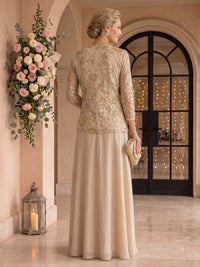 Chiffon A Line 2 Pieces Floor Length 3/4 Sleeves Mother of the Bride Dresses