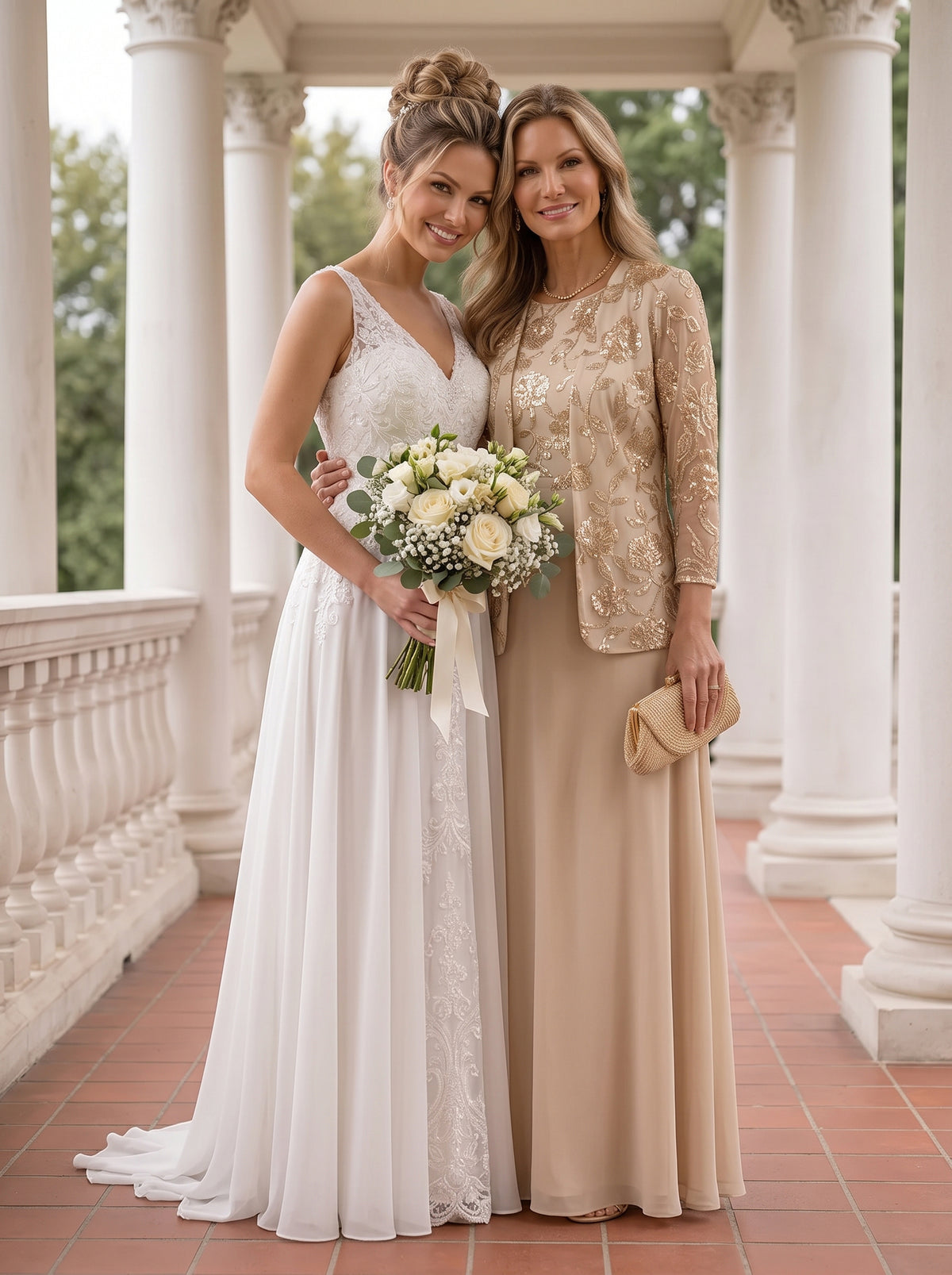 Chiffon A Line 2 Pieces Floor Length 3/4 Sleeves Mother of the Bride Dresses