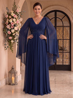 Chiffon A Line V Neck Floor Length Cape Sleeves Mother of the Bride Dresses