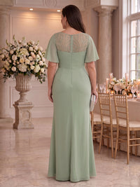 Chiffon Sheath Scoop Neck Floor Length Flutter Sleeves Ruffles Mother of the Bride Dresses