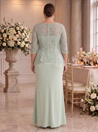 2 Pieces Chiffon Sheath Scoop Neck Floor Length 3/4 Sleeves Mother of the Bride Dresses