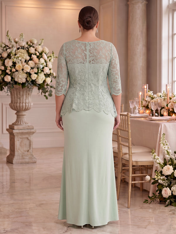 2 Pieces Chiffon Sheath Scoop Neck Floor Length 3/4 Sleeves Mother of the Bride Dresses