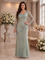 Lace Sheath V Neck Floor Length Long Sleeves Mother of the Bride Dresses