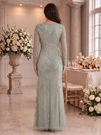 Lace Sheath V Neck Floor Length Long Sleeves Mother of the Bride Dresses