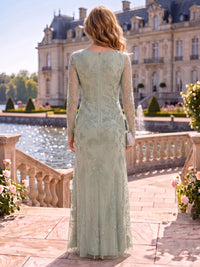 Sequin Column V Neck Floor Length Long Sleeves Mother of the Bride Dresses