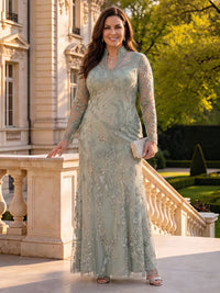Plus Size Sequin Mermaid High Neck Floor Length Long Sleeves Mother of the Bride Dresses