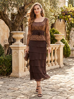 Chiffon Mother of the Bride/Groom Dresses A Line Square Neck Long Sleeves Floor Length Tiered