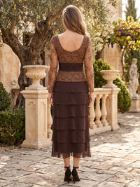 Chiffon Mother of the Bride/Groom Dresses A Line Square Neck Long Sleeves Floor Length Tiered