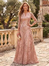 Sequin Mother of the Bride/Groom Dresses V Neck 3/4 Sleeves Floor Length A Line