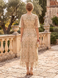 Tulle Mother of the Bride/Groom Dresses Scoop Neck 3/4 Sleeves Ankle Length A Line Embroidery