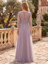 Tulle Mother of the Bride/Groom Dresses Scoop Neck Half Sleeves Floor Length A Line Lace Appliques