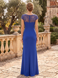 Satin Mother of the Bride/Groom Dresses Scoop Neck Cap Sleeves Floor Length Sheath Ruched