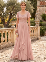 Chiffon Mother of the Bride/Groom Dresses Scoop Neck Flutter Sleeves Floor Length A Line Ruffles