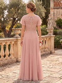 Chiffon Mother of the Bride/Groom Dresses Scoop Neck Flutter Sleeves Floor Length A Line Ruffles