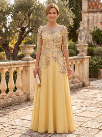 Chiffon Mother of the Bride/Groom Dresses Scoop Neck 3/4 Sleeves Floor Length A Line