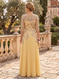 Chiffon Mother of the Bride/Groom Dresses Scoop Neck 3/4 Sleeves Floor Length A Line