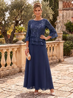 Chiffon Mother of the Bride/Groom Dresses A Line Scoop Neck 3/4 Sleeves Floor Length Tiered