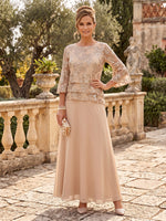 Chiffon Mother of the Bride/Groom Dresses A Line Scoop Neck 3/4 Sleeves Floor Length Tiered