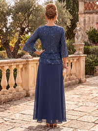 Chiffon Mother of the Bride/Groom Dresses A Line Scoop Neck 3/4 Sleeves Floor Length Tiered
