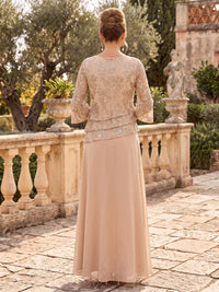 Chiffon Mother of the Bride/Groom Dresses A Line Scoop Neck 3/4 Sleeves Floor Length Tiered