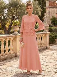 Chiffon Mother of the Bride/Groom Dresses A Line Scoop Neck 3/4 Sleeves Floor Length Tiered