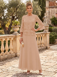 Chiffon Mother of the Bride/Groom Dresses A Line Scoop Neck 3/4 Sleeves Floor Length Tiered