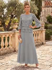 Chiffon Mother of the Bride/Groom Dresses A Line Scoop Neck 3/4 Sleeves Floor Length Tiered