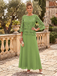Chiffon Mother of the Bride/Groom Dresses A Line Scoop Neck 3/4 Sleeves Floor Length Tiered