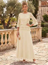 Chiffon Mother of the Bride/Groom Dresses A Line Scoop Neck 3/4 Sleeves Floor Length Tiered