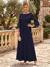 Chiffon Mother of the Bride/Groom Dresses A Line Scoop Neck 3/4 Sleeves Floor Length Tiered