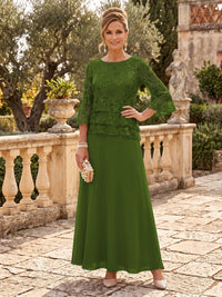 Chiffon Mother of the Bride/Groom Dresses A Line Scoop Neck 3/4 Sleeves Floor Length Tiered