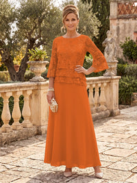 Chiffon Mother of the Bride/Groom Dresses A Line Scoop Neck 3/4 Sleeves Floor Length Tiered