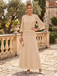 Chiffon Mother of the Bride/Groom Dresses A Line Scoop Neck 3/4 Sleeves Floor Length Tiered
