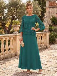 Chiffon Mother of the Bride/Groom Dresses A Line Scoop Neck 3/4 Sleeves Floor Length Tiered