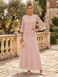 Chiffon Mother of the Bride/Groom Dresses A Line Scoop Neck 3/4 Sleeves Floor Length Tiered