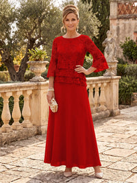 Chiffon Mother of the Bride/Groom Dresses A Line Scoop Neck 3/4 Sleeves Floor Length Tiered
