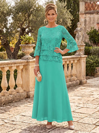 Chiffon Mother of the Bride/Groom Dresses A Line Scoop Neck 3/4 Sleeves Floor Length Tiered