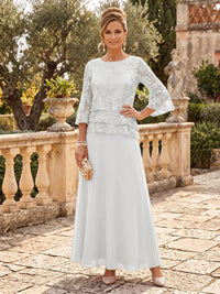 Chiffon Mother of the Bride/Groom Dresses A Line Scoop Neck 3/4 Sleeves Floor Length Tiered