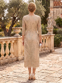 Sequin Mother of the Bride/Groom Dresses Column V Neck 3/4 Sleeves Ankle Length