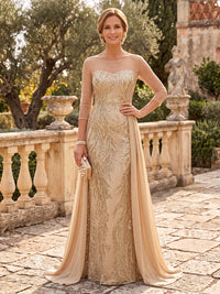 Sequin Mother of the Bride/Groom Dresses Sheath Scoop Neck 3/4 Sleeves Floor Length