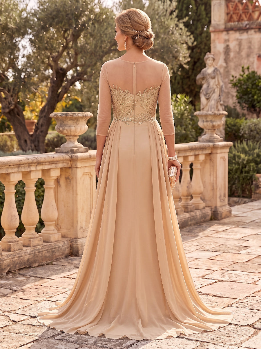Sequin Mother of the Bride/Groom Dresses Sheath Scoop Neck 3/4 Sleeves Floor Length