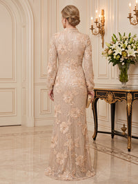 Sequin Mother of the Bride/Groom Dresses Mermaid High Neck Long Sleeves Floor Length Embroidery