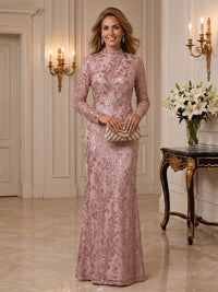 Sequin Mother of the Bride/Groom Dresses Column High Neck Long Sleeves Floor Length