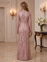 Sequin Mother of the Bride/Groom Dresses Column High Neck Long Sleeves Floor Length